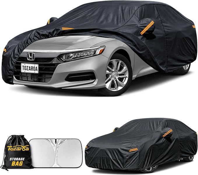 Car Cover Custom Fit for Honda Accord Waterproof All Weather,Outdoor Full Exterior Automobiles Snow Covers with Windshield Sun Shade and Breathable Vents,Driver Door Zipper & Storage Bag Black