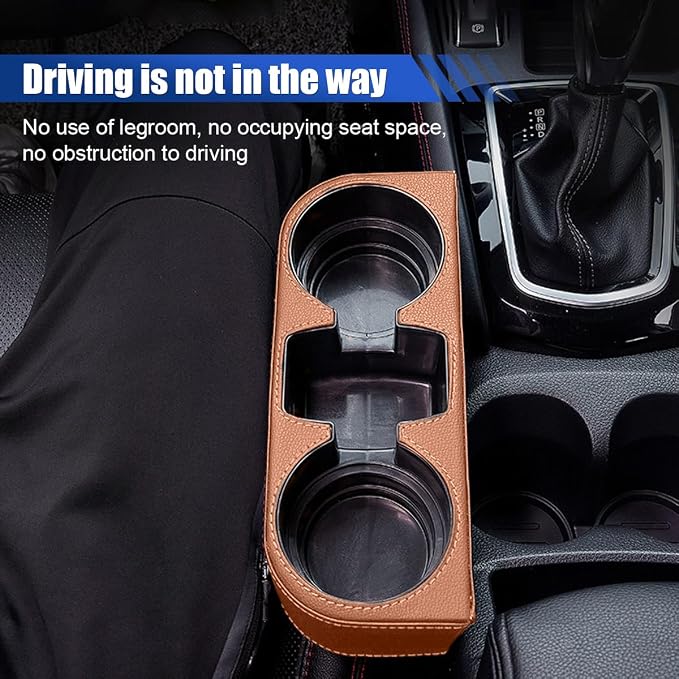Car Cup Holder, PU Leather Cover Auto Front Seat Organizer, Brown | Multifunctional Cup Drink Holder, Gap Filler Coin Bucket Storage Box, Console Side Pocket, Cell Mobile Phone Holder