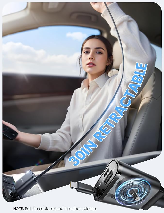 Car Charger USB C Compatible with iPhone 17 16 15 Fast Charging [Ultra-Compact, 60% Less Space] 57w Type C Retractable Car Charger Fit Samsung Galaxy S25 S24 Ultra Pixel Android - Black