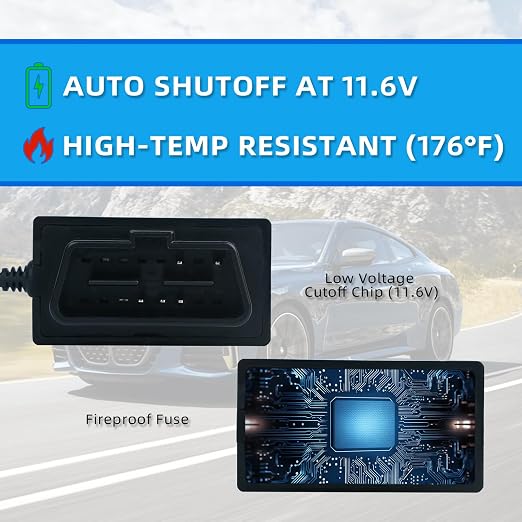 Dash Cam Hardwire Kit，OBD Power Cable for Dash Camera ，USB Type C Adapter Hardwire Charger Cable for Dashcam with Low Voltage Protection(11.6V Auto-cutoff ) 24h Parking Mode for Dashcam,GPS ,Radar