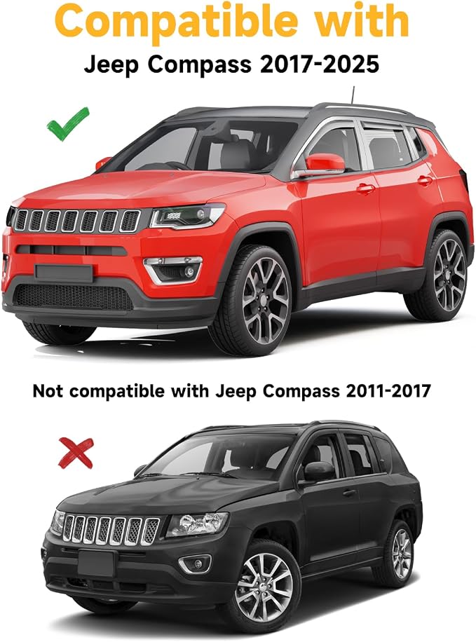 in-Channel Window Rain Guards Fit for Jeep Compass 2017 2018 2019 2020 2021 2022 2023 2024 2025 Extra Durable Window Deflectors Window Visors Vent Shades Vent Visors Car Accessories
