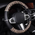 Leopard Steering Wheel Cover - Bling Crystal Rhinestones Cheetah Print on Leather Non-Slip Breathable Design for Women/Girls Universal Fit 14.5-15 Inch(Black & Yellow)