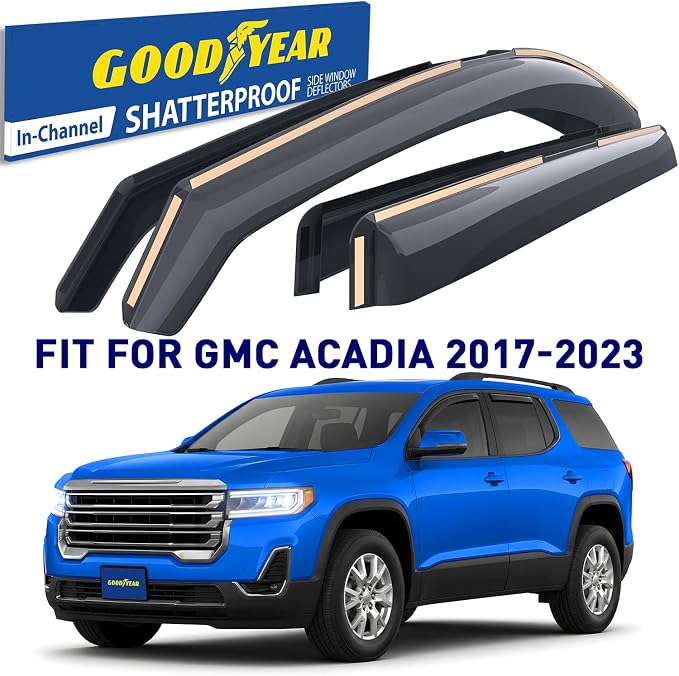 Goodyear Shatterproof in-Channel Window Deflectors for GMC Acadia 2017-2023, Rain Guards, Window Visors for Cars, Vent Deflector, Car Accessories, 4 pcs - GY007970