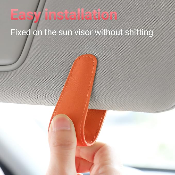 Sunglass Holder for Car Visor Sunglasses Clip Magnetic Leather Glasses Eyeglass Holder Truck Car Interior Accessories Universal for Woman Man -Orange
