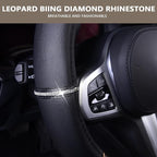 Leopard Steering Wheel Cover - Bling Crystal Rhinestones Cheetah Print on Leather Non-Slip Breathable Design for Women/Girls Universal Fit 14.5-15 Inch(Black & Yellow)