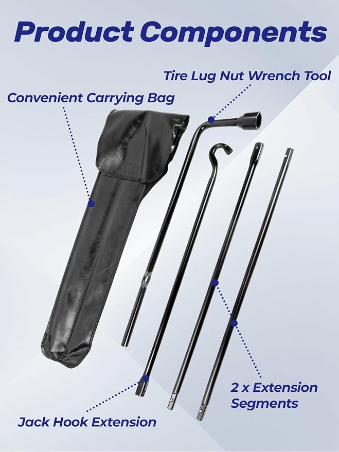 Spare Tire Tool Kit for 2007-2021 Tundra 2008-2021 Sequoia | Rattle-Free | Heavy Duty Lug Wrench Extension Rods with Hook for Spare Tire Winch | Direct OEM Fit | Rust & Corrosion Resistance