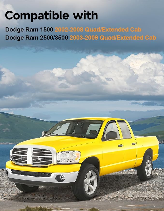 Extra-Thick Window Rain Guards Fit for Dodge Ram 1500 2002-2008 Quad Cab&Ram2500/3500 2003-2009 Extended Cab Rain Guards Truck Vent Shades Tape-on Window Deflectors Vent Visors