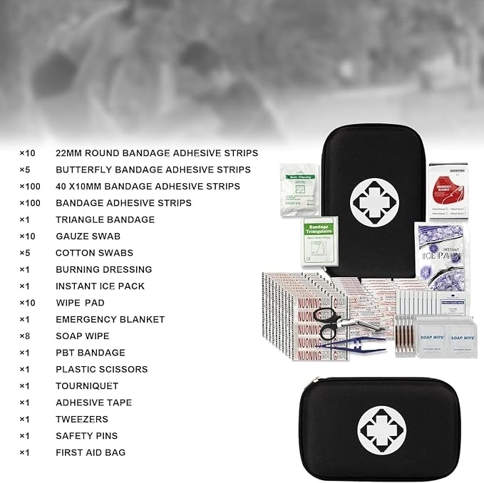 279PCS Small Travel First Aid Kit Supplies for Business, First Aid Emergency Set Backpacking Essentials Items Trauma Survival Kits for Outdoor Adventure, Black