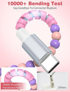 USB A to USB C Cable 6FT,Beaded Charger Cord for iPhone 17 16 Pro Max 16e 15 Car play,TypeC Cute Car Charger Cord for iPad 10 11th A16/Samsung S26 S25 S24 S23 S22/Android Phone Girls Women,Pink Purple