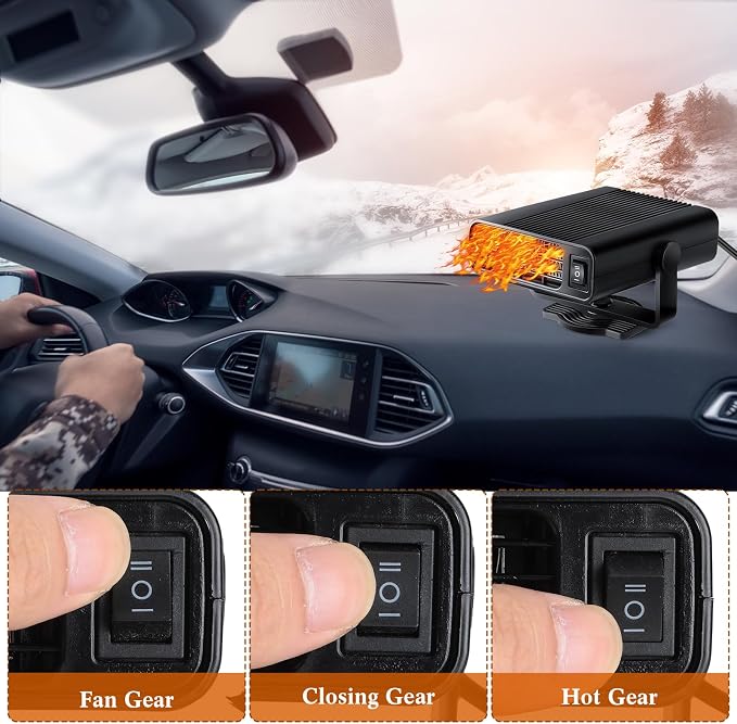 2 Pcs 12v 150w Portable Car Heater for Vehicle Plugs into Cigarette Lighter, 360° Rotatable Windshield Defroster, 2 in 1 Auto Heater Fan Defogger Warmer Electric for Cars SUV Universal(Black)