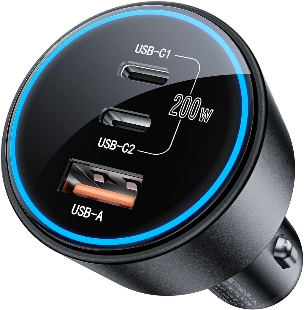 200W Dual USB-C Car Charger — Super-Fast PD Charging Adapter