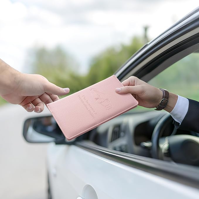 1Pack Car Registration and Insurance Holder,Car Document Holder for Cards License with Magnetic Shut,Vehicle Glove Box Car Organizer for Documents, Cards, License(Embossed leather Pink)