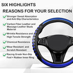 3D Massage Blue Carbon Fiber Leather Steering Wheel Cover, 14.5-15 Inch Non-Slip Breathable Microfiber Car Steering Wheel Protector
