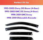 KPY Rain Guards Fit for 1995-2005 Chevy S10 Blazer/GMC S15 Jimmy, Out-Channel Window Visors Vent Wind Deflectors 4PC, Car Accessories for 98-01 GMC Envoy, 96-01 Oldsmobile Bravada (4-Door)