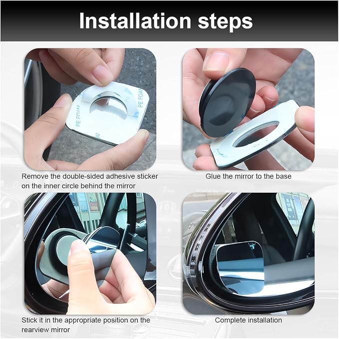 ZIMISI Fan-Shaped Blind Spot Car Mirror, 2" HD Glass Wide Angle Convex Mirror with Adjustable Stick, 360 Degree Frameless Rear View Mirrors for Car, SUV,Truck (Fan-Shaped)