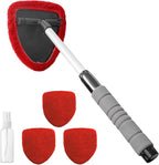 19" Extra-Long Windshield Cleaner Tool, Auto Glass Wiper Brush Kit | Car Interior Detailing Cleaning Kit with Extendable Handle and 4 Reusable Microfiber Pads, Car Window Cleaner, for Cars
