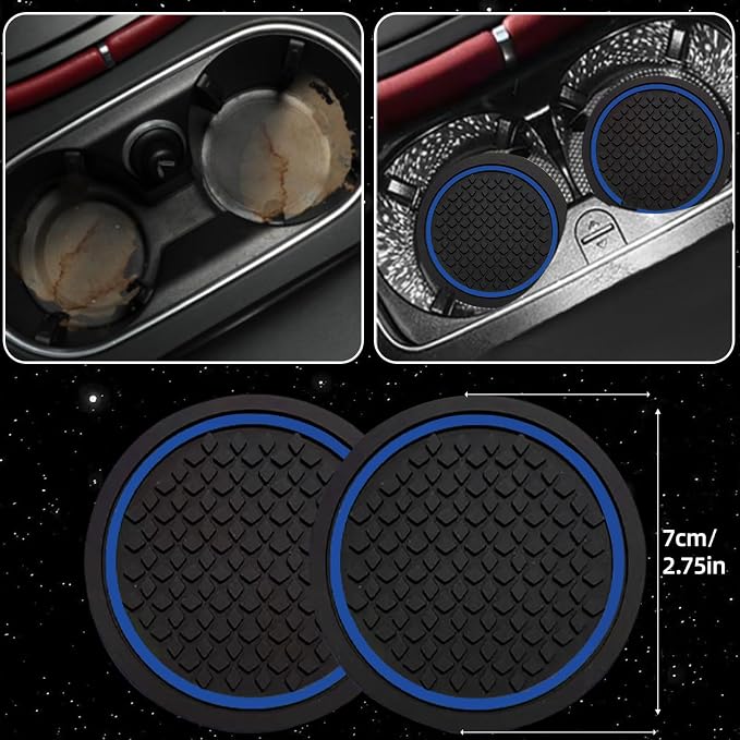 10 PCS Leather Car Seat Covers Front Set, 14.5”-15'' Sporty Steering Wheel Cover Universal, Center Console Cover, Seat Belt Cushion, Cup Holder Coaster, Car Interior Set Blue