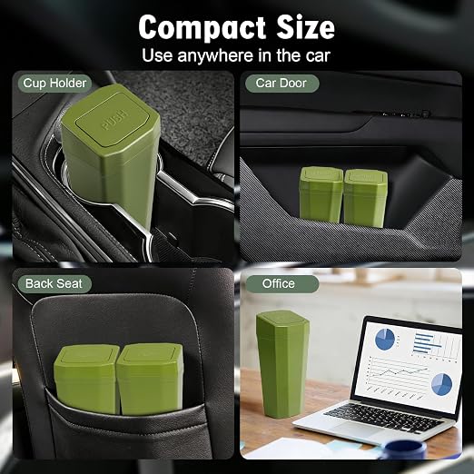 Car Trash Can with Lid - 2 Packs Mini Car Garbage Can Bin for Cup Holder - Green Small Leakproof Vehicle Trash Bin for Back Seat, Cute Automotive Accessories Organizers and Storage for Door SUV Truck