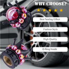 4PCS Crown Bling Tire Stem Valve Caps, Crystal Diamond Tire Air Cap Set Universal Copper Core Stem Covers for Cars, SUV, Trucks, Bikes, Motorcycles, Bicycles (Black & Red)