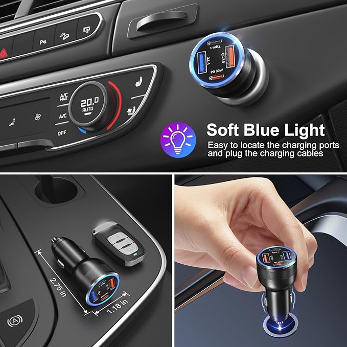 Car Charger Adapter 5 Pack, 65W Multi Port 12V USB C & USB A Car Charger PD+QC 3.0 Fast Charging Cigarette Lighter USB Adapter Plug for iPhone 16 15 14 13 Pro Max iPad Samsung Android(Black)