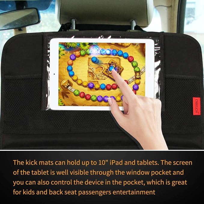 Car Backseat Organizer Premium Quality Car Kick Mats with 10" Tablet Holder - Extra Large Pocket- Sturdy Top 2Pack