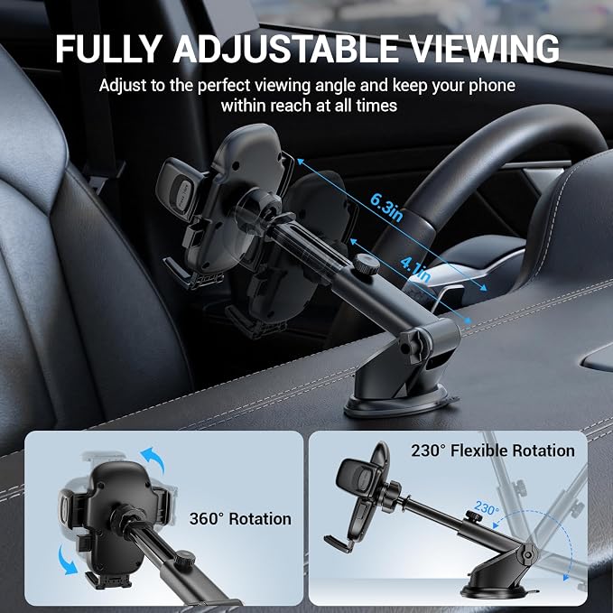 3-in-1 Car Phone Mount Strongest Suction & Clamp | 2026 Upgraded Design, 122lb Suction, 360° Adjustable Car Mount, Dashboard/Vent/Windshield Mount, iPhone & Samsung Compatible