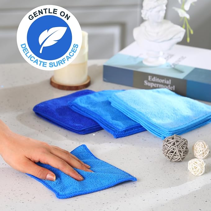 Cleaning Cloth Dry Erase Cloth Cleaning Rags Reasonable Kitchen Towels Microfiber Towels Cars Wash(6 x 6 Inch,Blue/Light Blue/Dark Blue,30 Pcs)