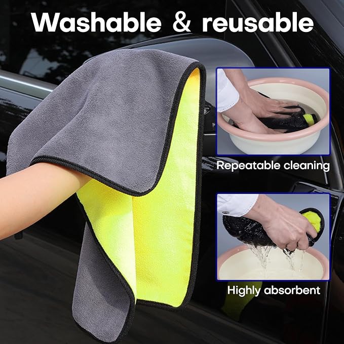 3PCS Car Microfiber Towels, 23.62"×11.81" Lint-Free Microfiber Towels for Cars Wash Drying, Super Absorbent Cleaning Cloths, Reusable Washing & Detailing Towel, Car Cleaning Supplies (Yellow)