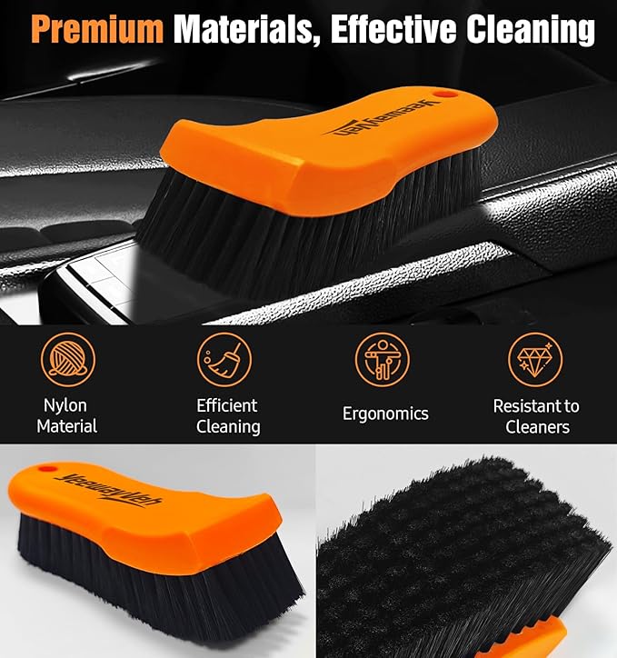 2PCS Leather Cleaning Brush, Horse Hair Brush for Car Leather Seat, Fabric, Shoes and Furniture, Soft Detailing Brush for Carpets, Seat Belts and Car Interior