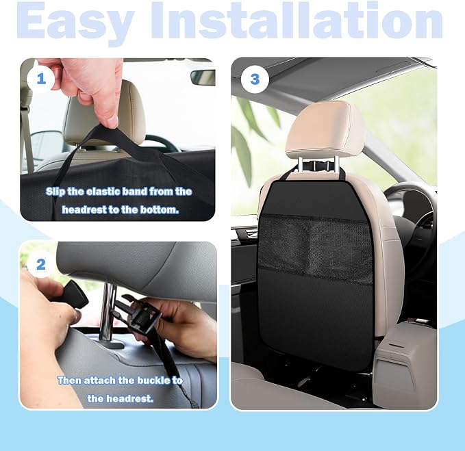 2PCS Back Seat Cover for Kids,Anti-Slip Design Kick Mats Back Seats Protector with 2 Storage Mesh Pockets for Cars,Easy-to-Clean Backs of Seats Protector for Kids Feet Car Seat