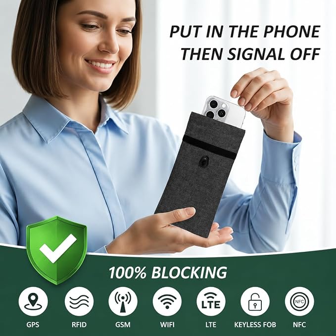 Faraday Bags for Phones and Car Keys, 2-Pack Go Dark Bags Signal Blocking Pouch for Privacy Protection, Blocks GPS WiFi Bluetooth RFID NFC, Fits Most Smartphones Gray