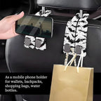Car Seat Headrest Hook, Universal Leather Cute Hanger Holder Hook, Storage Organizer Interior Accessories for Purse Bags Handbag Black White Bats