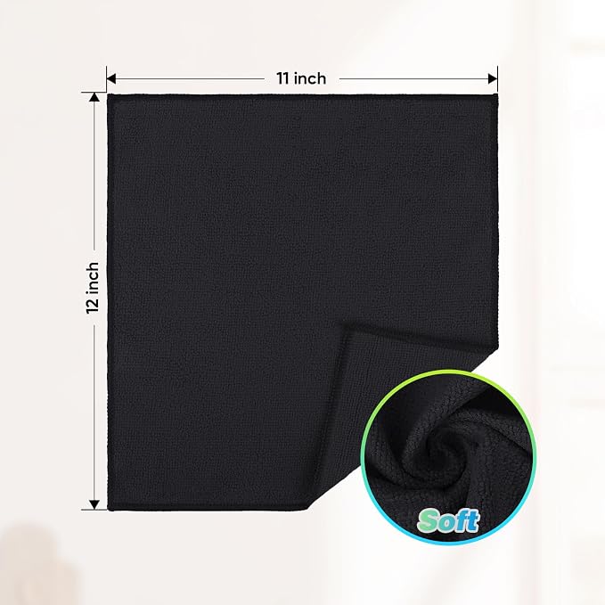 Black Microfiber Cleaning Cloth, 24 Pack Absorbent Cleaning Rags, Lint-Free, Streak-Free Cleaning Towels for Car Kitchen House, 12"X11"