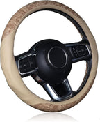 Wood Grain Steering Wheel Cover, Breathable Microfiber Leather, Non-Slip, Universal 14.5-15 inch Steering Wheel Accessory, Beige