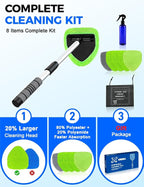 XINDELL 24-inch Windshield Cleaner Tool – Upgrade Large Head Car Interior&Exterior Window Cleaning Kit with Extendable Handle & 4 Microfiber Pads, Auto Wiper Brush for Car, Trucks, SUVs, RVs & Home