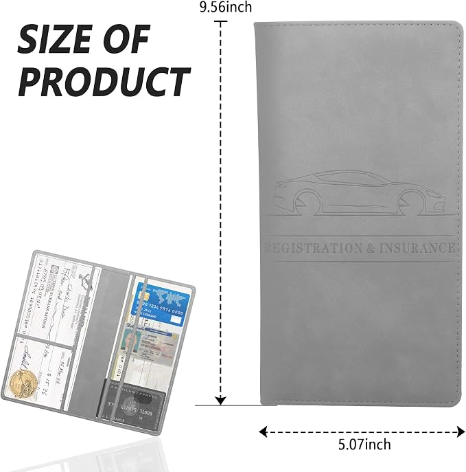 Car Registration and Insurance Holder,PU Leather Car Glove Box Organizer Car Document Holder for ID,Driver's License,Universal Car Organizer Car Accessories for Women/Men(Gray)