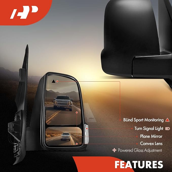 Driver Side Power Door Mirror - Compatible with Mercedes-Benz Sprinter 1500 2500 3500 2019-2022 - Heated Power Folding Black Outside Rear View Mirror w/Blind Spot Detection Turn Signal