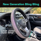 D Shaped Bling Comfy Steering Wheel Cover with Jumbo Crystal Rhinestones, Anti-Slip Diamond Leather, Flat Bottom 14.5-15 Inch (Purple)