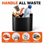 Leather Car Trash Can – Leakproof & Easy-to-Clean Car Garbage Can for Luxury Cars, SUVs & Trucks | Includes 60 Custom Liners, Secure Hook, Easy Install, Carbon Fiber