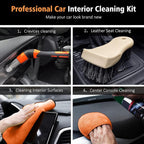 7PCS Car Interior Detailing Kit, Horse Hair Car Leather Brush, Applicator Pads and Microfiber Cloth for Car Interior & Seats Leather, Interior Car Cleaning Kit, Orange