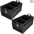 Car Trunk Organizer - Collapsible Car Organizer with Non Slip Bottom & Multiple Pockets for Groceries, Trunk Storage with Base Panel for SUV Sedan Van, 2 Compartments (Black, Medium, 2 Pack)