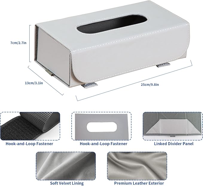 Car Tissue Holder Leather PU Tissues Box Cover for Sun Visor and Car Backseat Extra Large Rectangle Napkin Holder Fits for Various Tissue Sizes Soft Tissues Storage & Organization