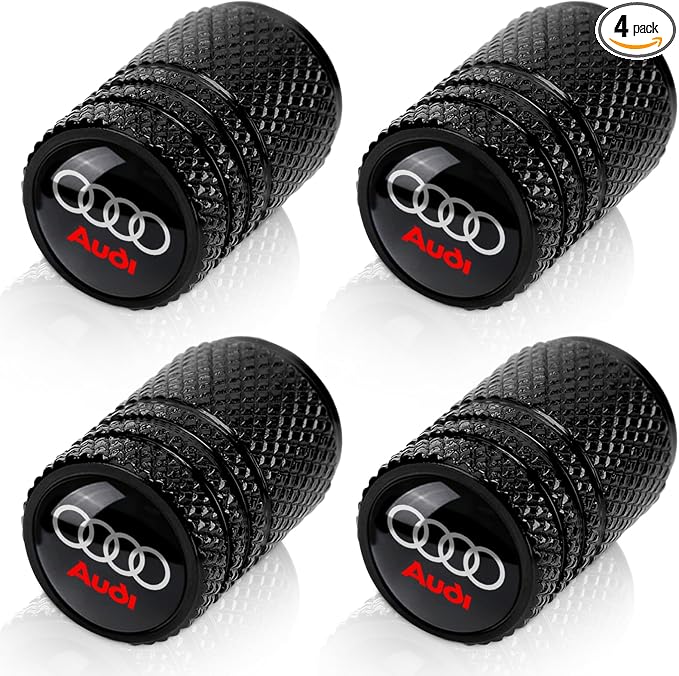 Tire Valve Stem Caps for Audi Metal Car Wheel Air caps Auto Valve Stem Caps Accessories 4 Pcs Black