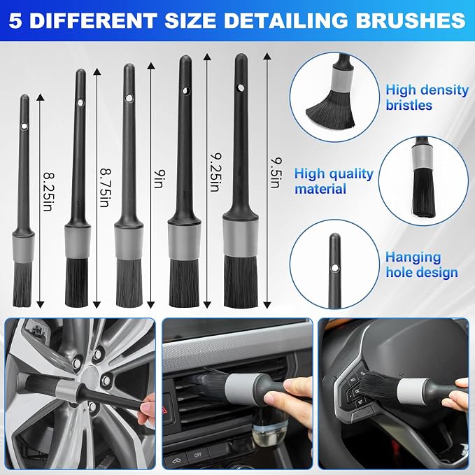 Windshield Cleaner Tool, Car Interior Cleaning Kit, Car Detailing Kit Interior Cleaner with10Pcs Detailing Brush Set, Gray Auto Detailing Supplies & Accessories