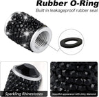 Car Wheel Tire Valve Caps, 4 PCS Bling Tire Valve Caps, Crystal Tire Caps Shinny Rhinestone for Women, Universal Car Dustproof Tire Valve Caps for Cars, Trucks, SUV and Motorcycles (Black)