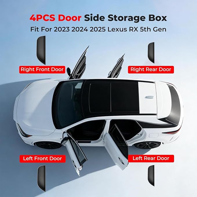 4PCS Door Side Storage Box for Lexus RX 350h 450h 500h 2023 2024 2025 Car Door Accessories, Front Rear Door Insert Organizer Tray Door Handle Storage (Black)