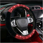 Bling Steering Wheel Cover Fluffy Red Rhinestone for Women Girls | Diamond Elastic Car Steering Wheel Accessories Sparkling Fur Steering Wheel Protector Winter Warm Universal Fit 14"-15"