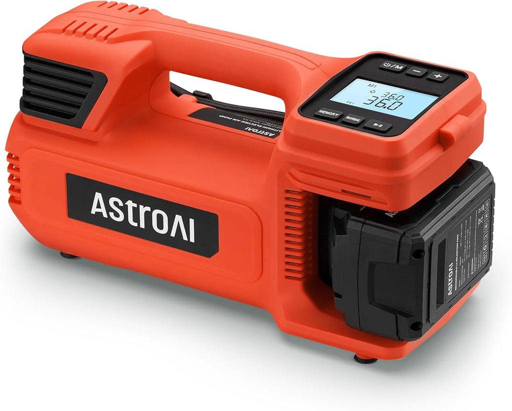 TC4 Portable Air Compressor Tire Inflator, 470W 18V Cordless Air Pump for Truck Tires with 4000mAh Battery, 150PSI Heavy Duty Air Compressor with Digital Display for Car, RVs, SUV Red