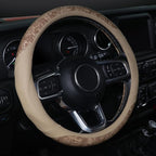 Wood Grain Steering Wheel Cover, Breathable Microfiber Leather, Non-Slip, Universal 14.5-15 inch Steering Wheel Accessory, Beige