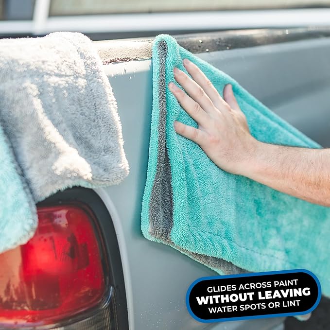 The Liquid8r, Absorbent 70/30 Blend Microfiber Drying Towel for Cars, Trucks, and SUVs, Safe for Detailing, Scratch-Free, Twist Loop, 1100 GSM, 20x24 Inches, Aqua Blue/Grey